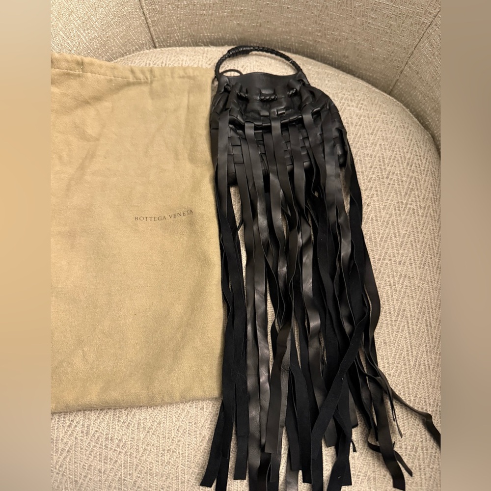 Bottega Veneta Black Leather Fringe Bag
